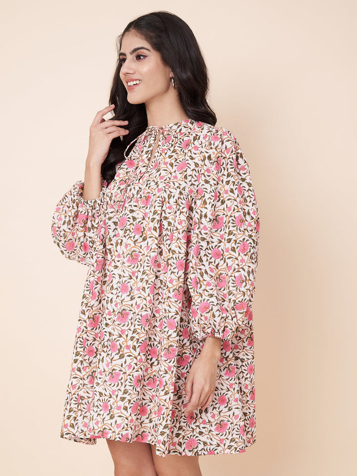 anokherang Combos Poppy Pink Cotton Dress