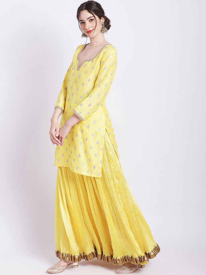 anokherang Combos Radiant Sunflower Yellow Kurta and Silk Skirt