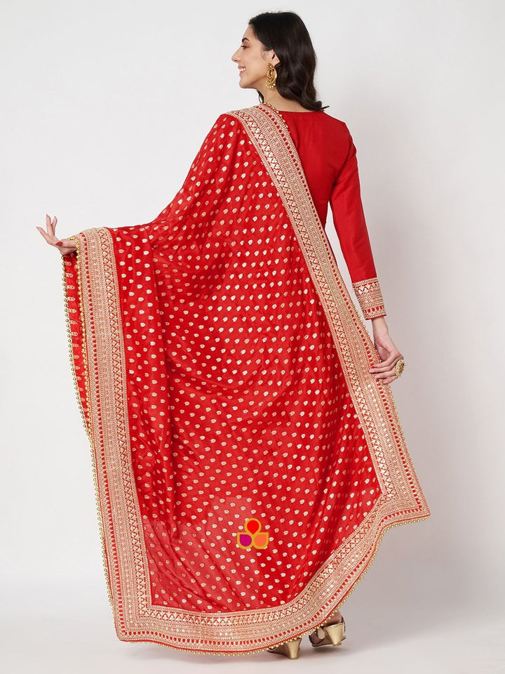 anokherang Combos Ravishing Red Straight Silk Kurti with Pants and Embroidered Silk Dupatta