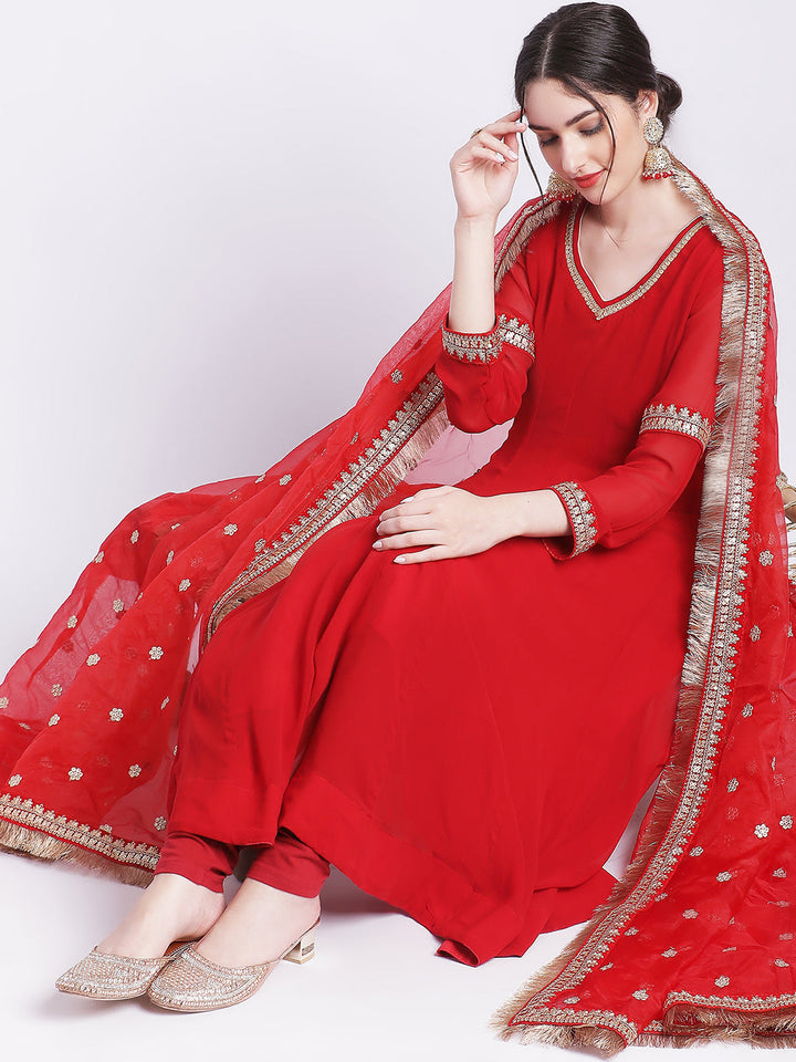 Red Embroidered Georgette Base Anarkali With Churidar And Dupatta – Se –  Fabvilla