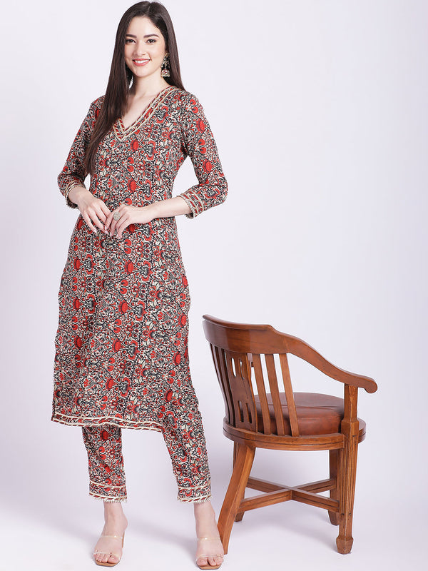 anokherang Combos Rust Maroon Printed Kurti