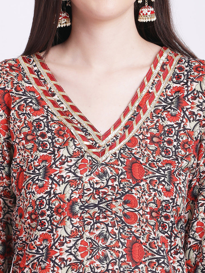 anokherang Combos Rust Maroon Printed Kurti with Straight Pants