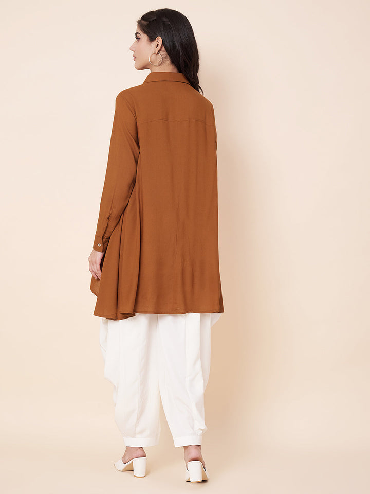 anokherang Combos Rustic Orange Long Shirt With Shar Pants