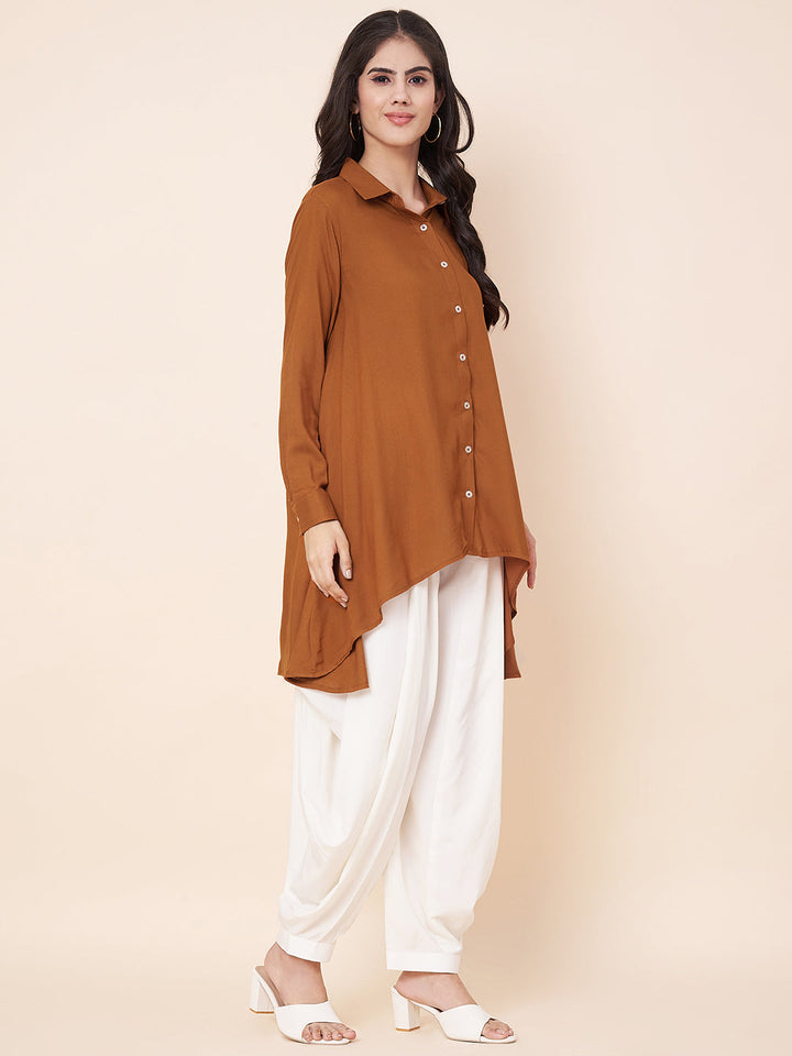 anokherang Combos Rustic Orange Long Shirt With Shar Pants