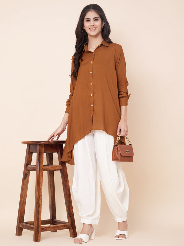 anokherang Combos Rustic Orange Long Shirt With Shar Pants