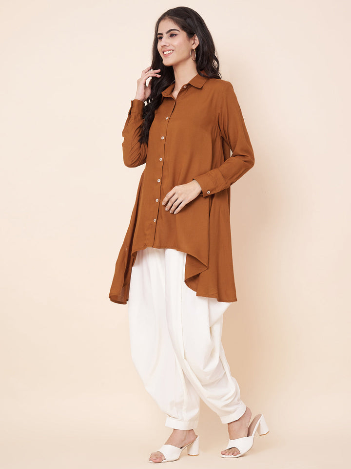 anokherang Combos Rustic Orange Long Shirt With Shar Pants