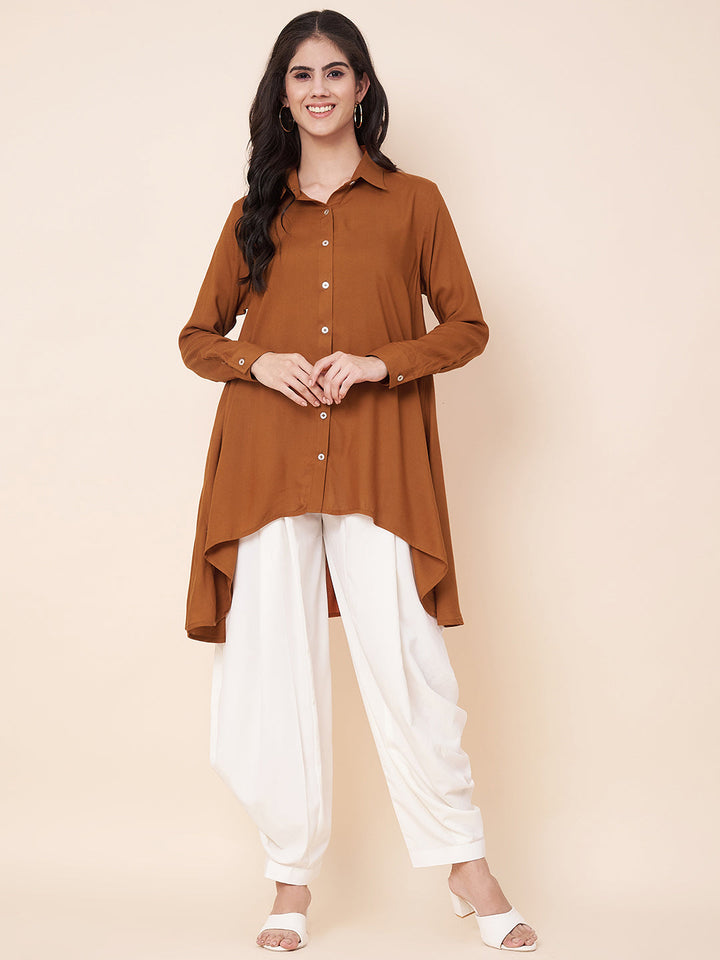 anokherang Combos Rustic Orange Long Shirt With Shar Pants