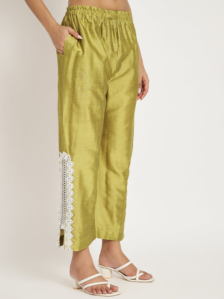 anokherang Combos Sheen Green Straight Kurti with Straight Palazzo