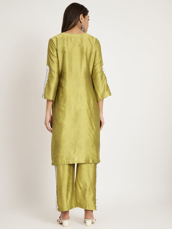 anokherang Combos Sheen Green Straight Kurti with Straight Palazzo