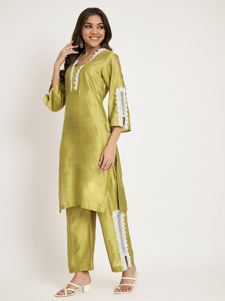 anokherang Combos Sheen Green Straight Kurti with Straight Palazzo