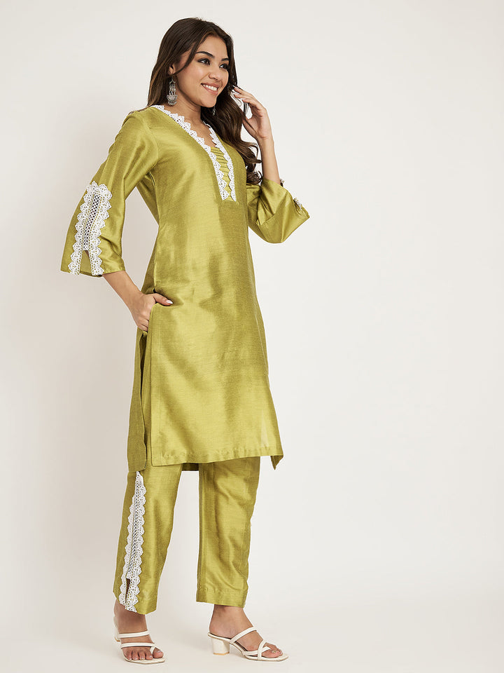 anokherang Combos Sheen Green Straight Kurti with Straight Palazzo