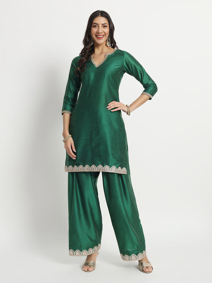 anokherang Combos Silken Shade of Green Kurti with Salwar