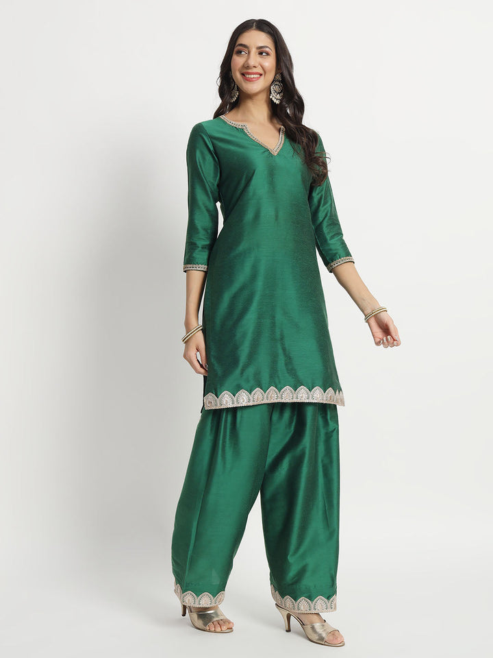 anokherang Combos Silken Shade of Green Kurti with Salwar