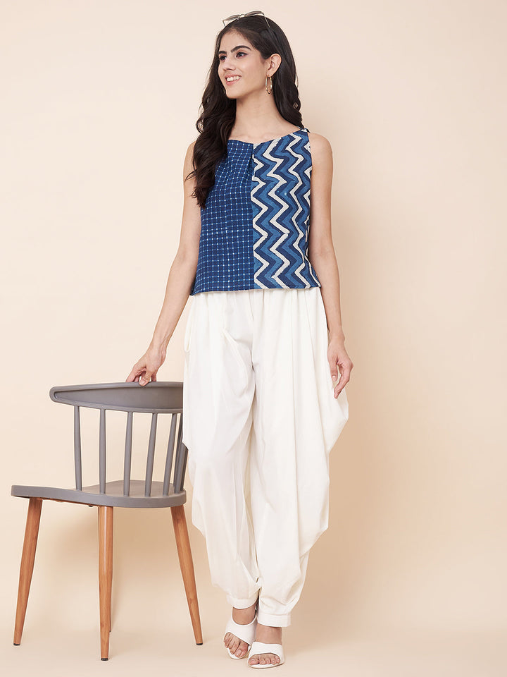 anokherang Combos Skyline Blue Top with Off-White Shar Pants