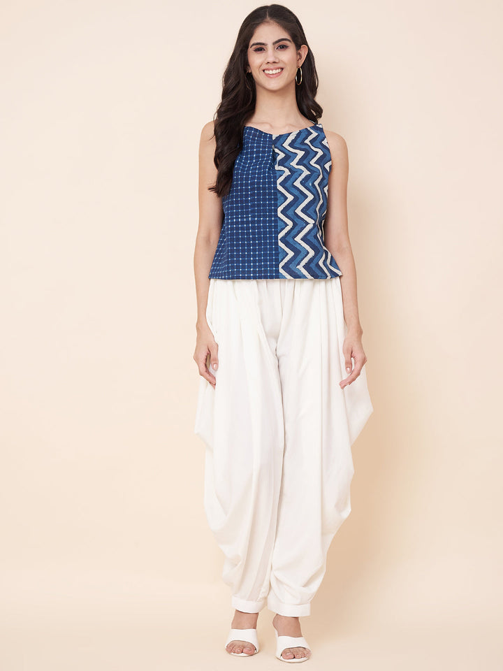 anokherang Combos Skyline Blue Top with Off-White Shar Pants