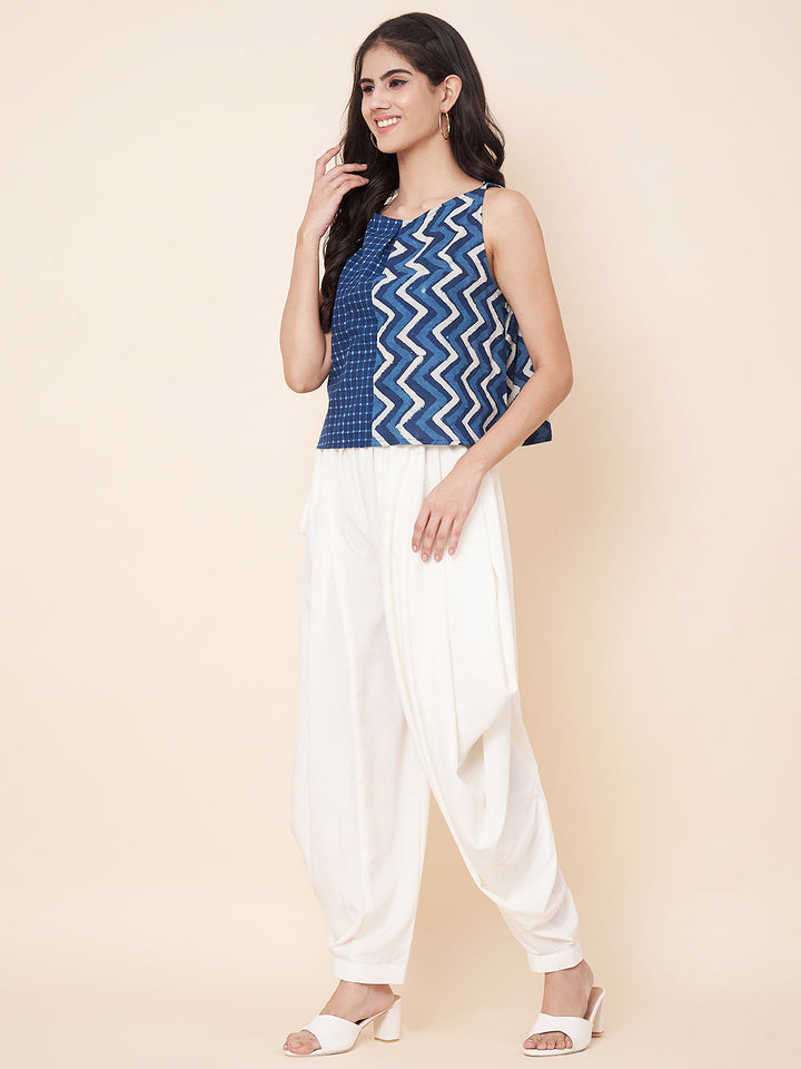 anokherang Combos Skyline Blue Top with Off-White Shar Pants