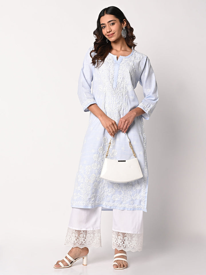 anokherang Combos Soft Blue Chikankari Kurti with Palazzo