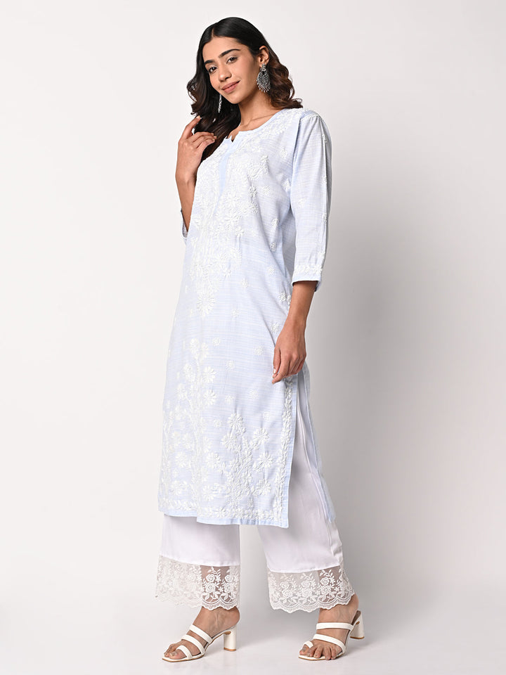 anokherang Combos Soft Blue Chikankari Kurti with Palazzo