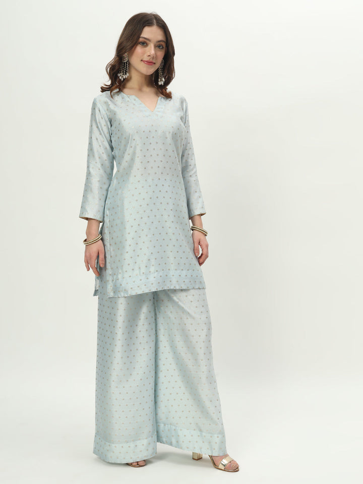 anokherang Combos Soft Blue Organza Banarsi Kurti with Palazzo