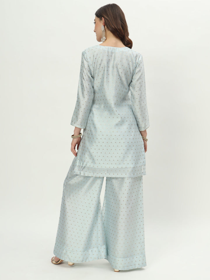 anokherang Combos Soft Blue Organza Banarsi Kurti with Palazzo