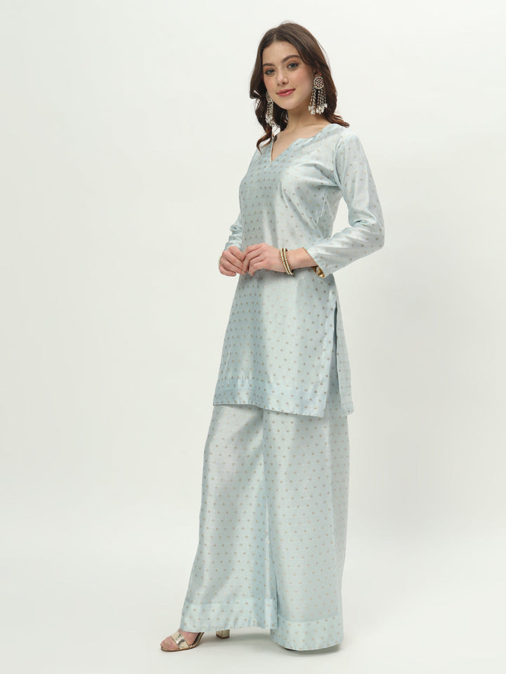 anokherang Combos Soft Blue Organza Banarsi Kurti with Palazzo