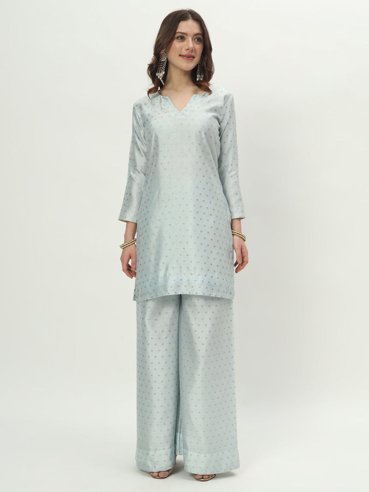 anokherang Combos Soft Blue Organza Banarsi Kurti with Palazzo