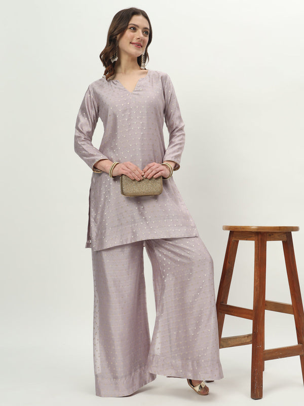 anokherang Combos Soft Purple Banarsi Organza Kurti with Palazzo