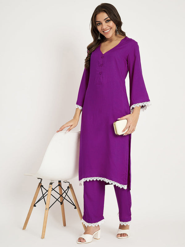 anokherang Combos Starling Purple Straight Kurti with Straight Palazzo