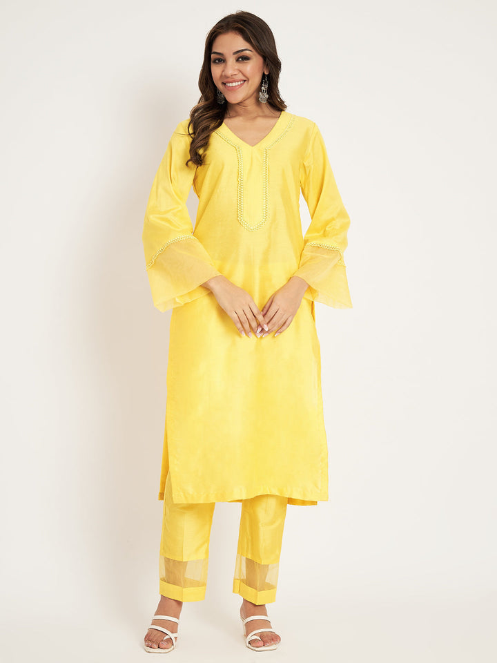 anokherang Combos Sweet Lemon  Straight Kurti with Straight Pants