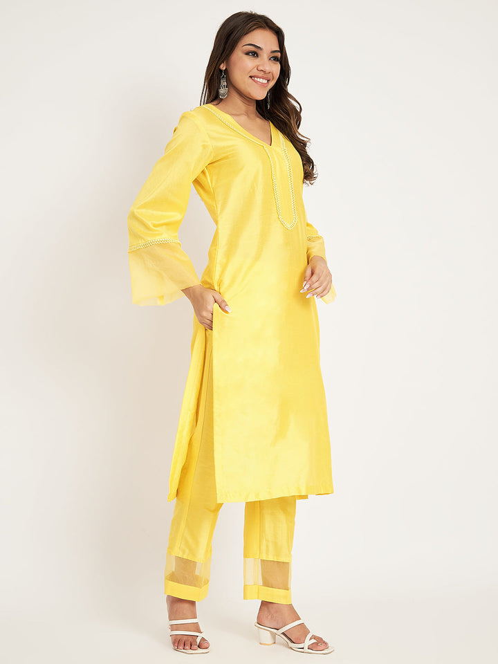 anokherang Combos Sweet Lemon  Straight Kurti with Straight Pants