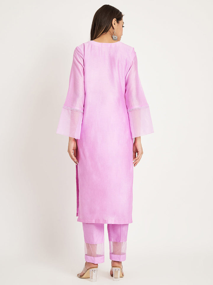 anokherang Combos Sweet Pink Straight Kurti with Straight Pants