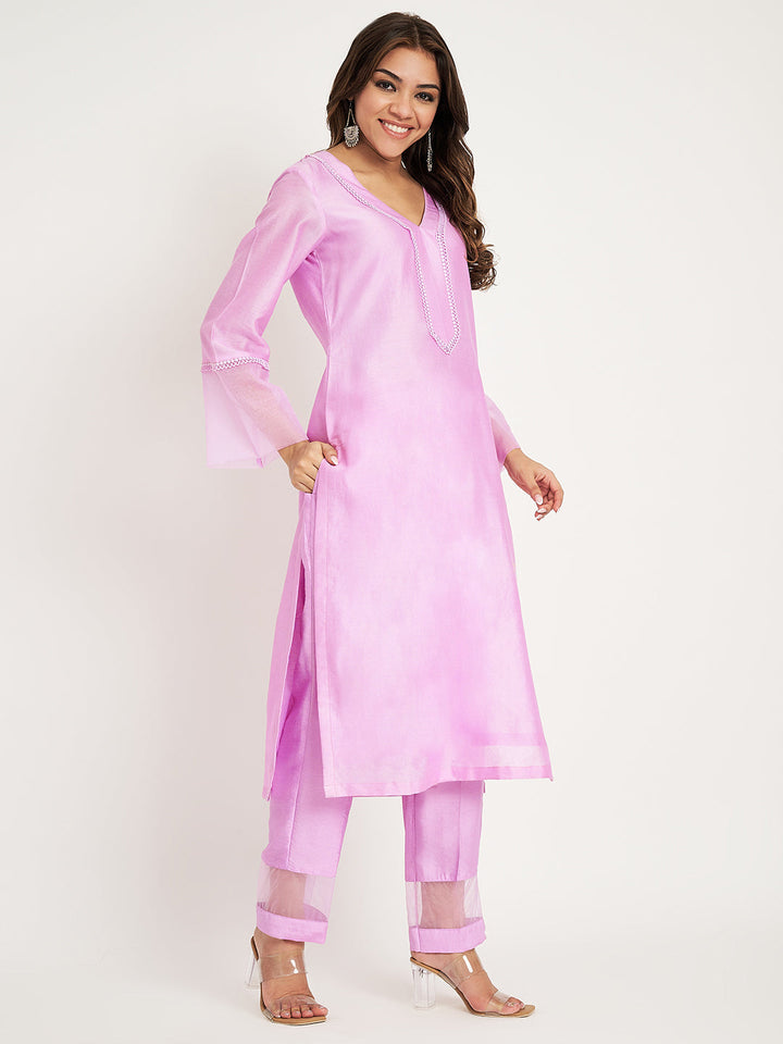 anokherang Combos Sweet Pink Straight Kurti with Straight Pants