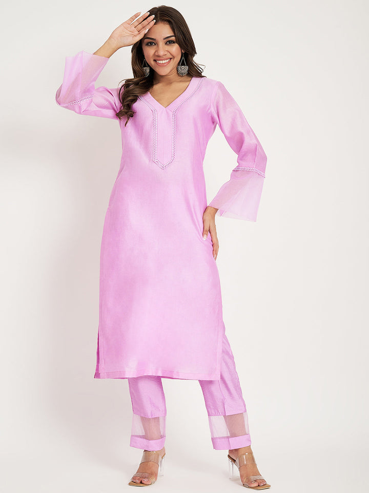 anokherang Combos Sweet Pink Straight Kurti with Straight Pants