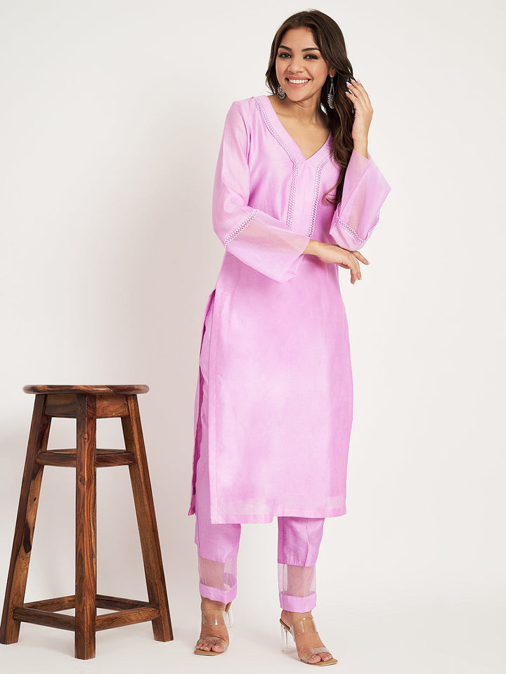 anokherang Combos Sweet Pink Straight Kurti with Straight Pants