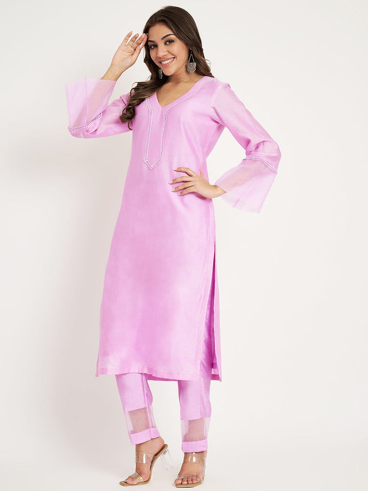 anokherang Combos Sweet Pink Straight Kurti with Straight Pants