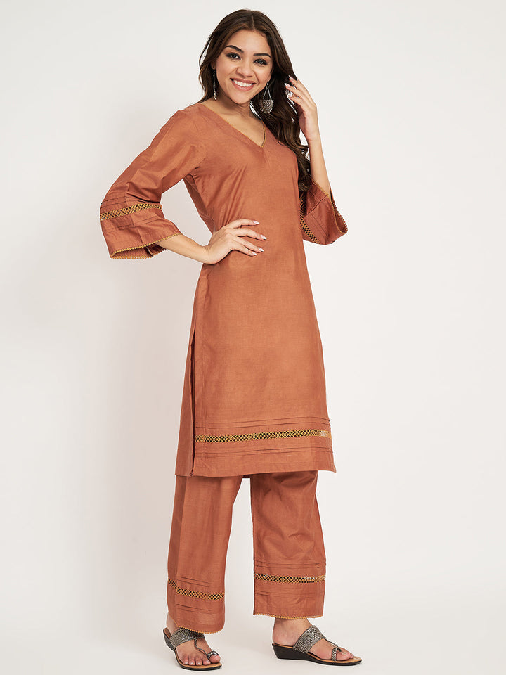 anokherang Combos Tangerine Silk straight Kurti with Palazzo