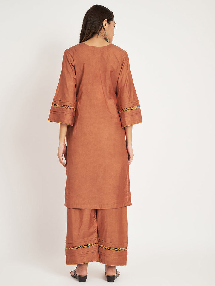 anokherang Combos Tangerine Silk straight Kurti with Palazzo