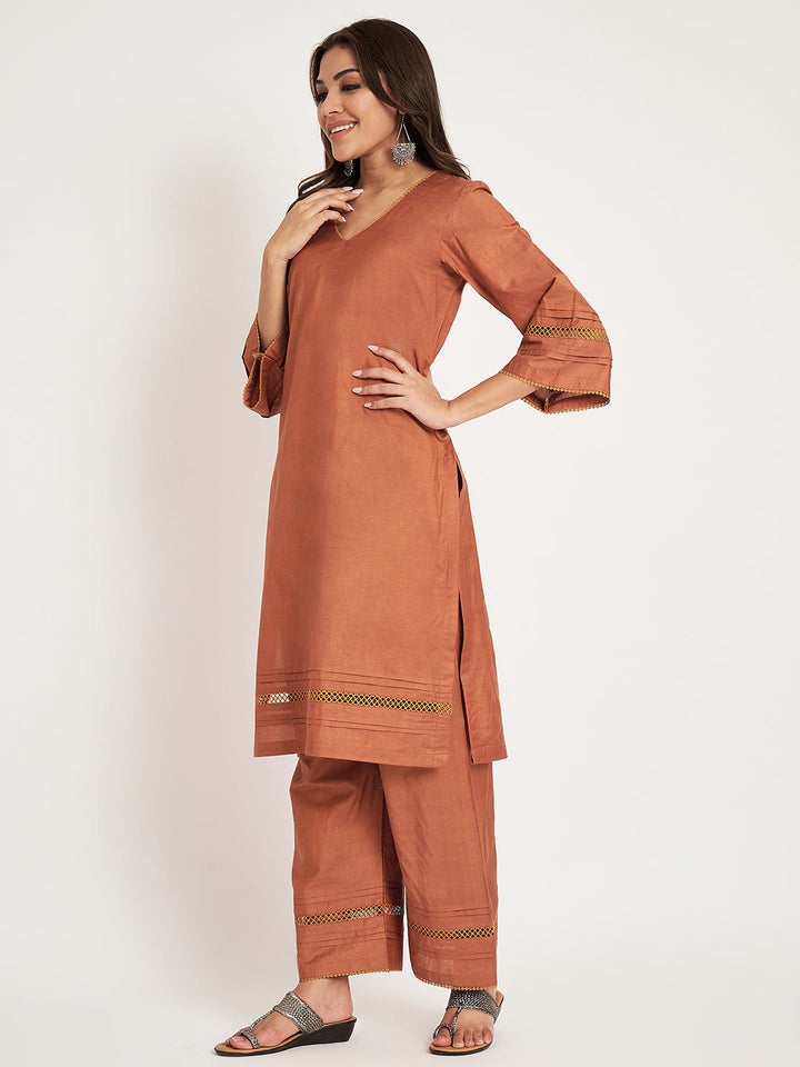 anokherang Combos Tangerine Silk straight Kurti with Palazzo