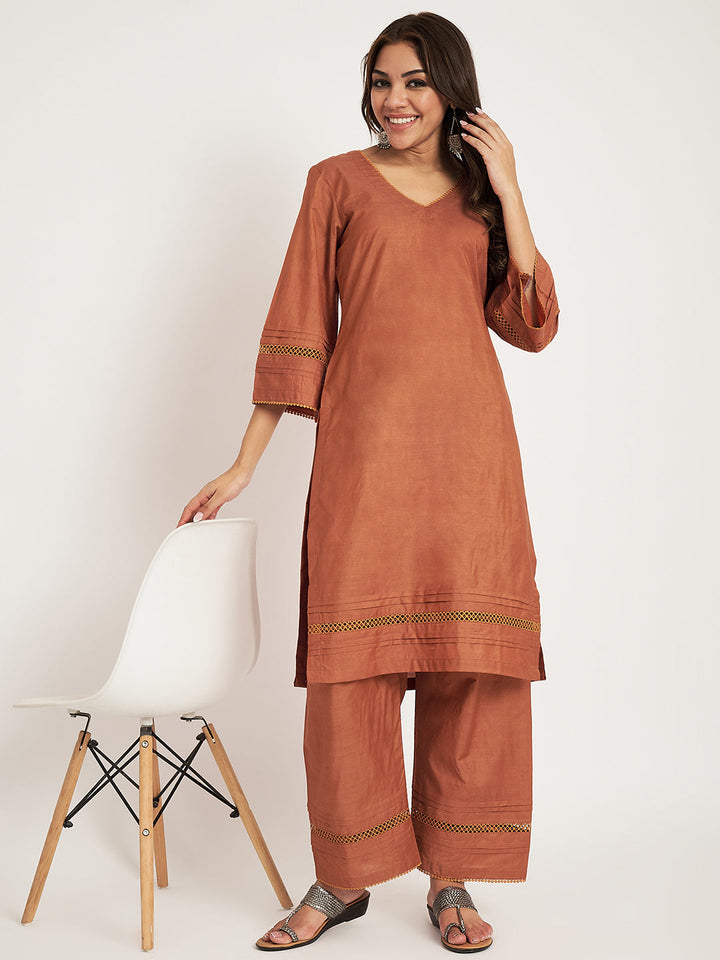 anokherang Combos Tangerine Silk straight Kurti with Palazzo