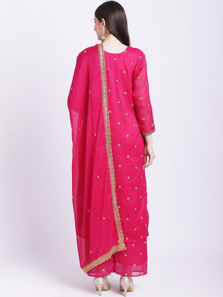 anokherang Combos Traditional Pink Butti Kurti with Straight Palazzo