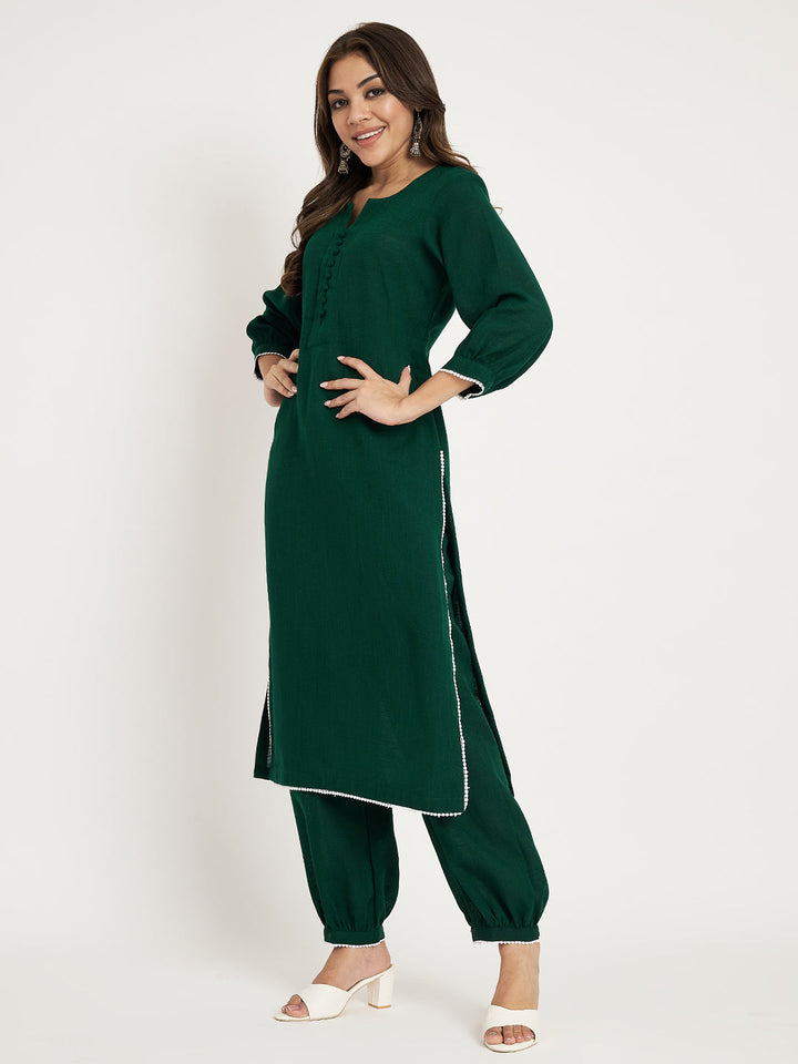 anokherang Combos Twilight Green Straight Kurti with Ballon Pants