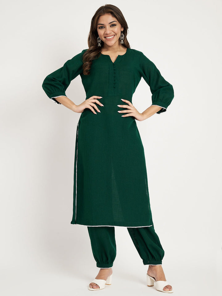 anokherang Combos Twilight Green Straight Kurti with Ballon Pants