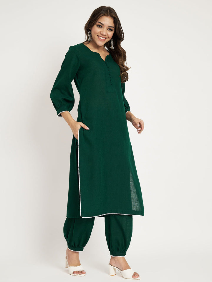 anokherang Combos Twilight Green Straight Kurti with Ballon Pants