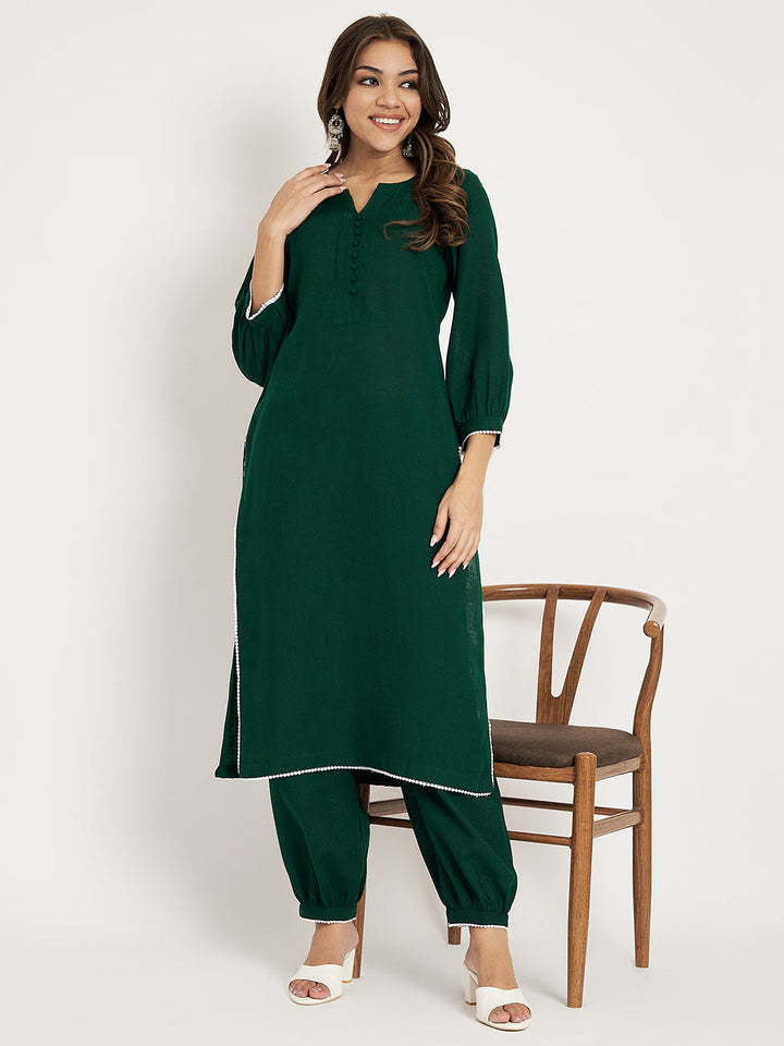 anokherang Combos Twilight Green Straight Kurti with Ballon Pants