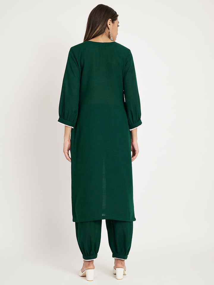 anokherang Combos Twilight Green Straight Kurti with Ballon Pants