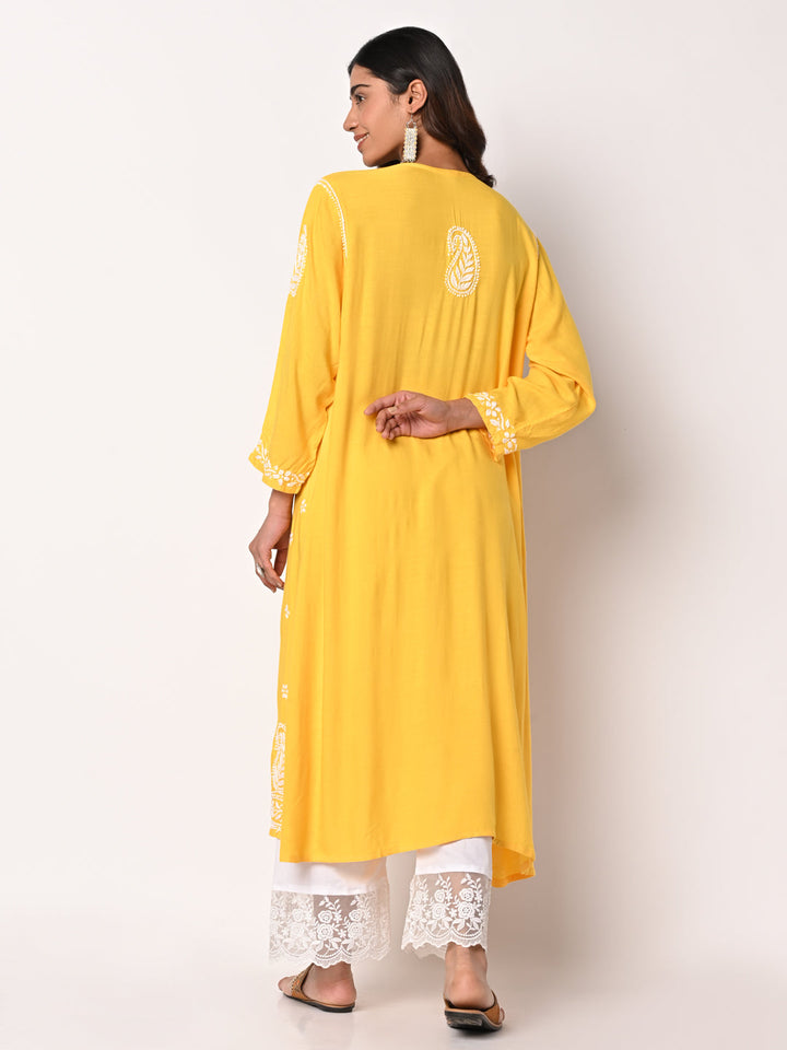 anokherang Combos Yellow Anarkali Chikankari Kurti with Palazzo