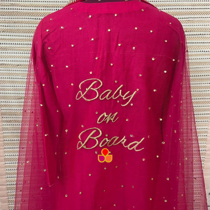 anokherang Dupattas Baby On Board Pink Net Stone Dupatta