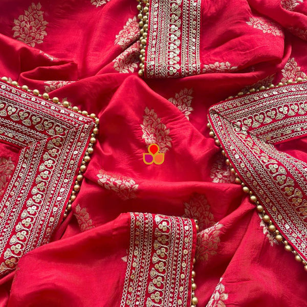 anokherang Dupattas Bridal Aayat Red Floral Embroidered Silk Dupatta