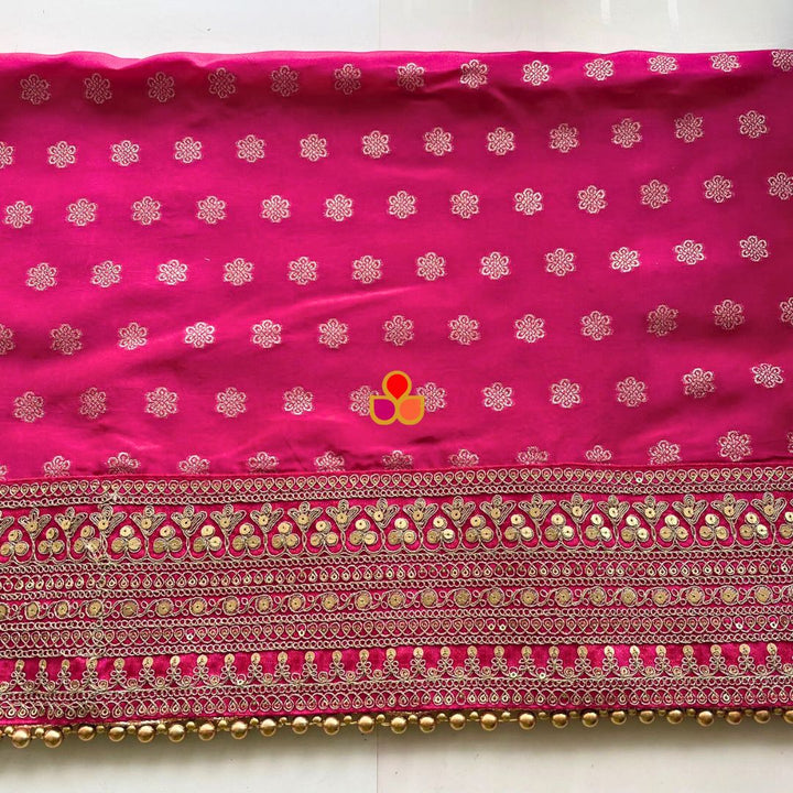 anokherang Dupattas Bridal Ada Pink Floral Embroidered Silk Dupatta