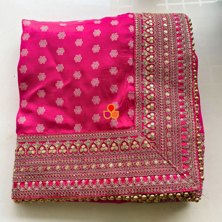 anokherang Dupattas Bridal Ada Pink Floral Embroidered Silk Dupatta